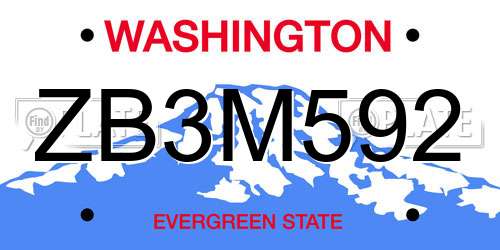 ZB3M592 Washington License Plate