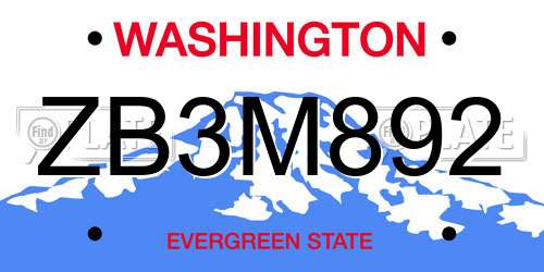 ZB3M892 Washington License Plate