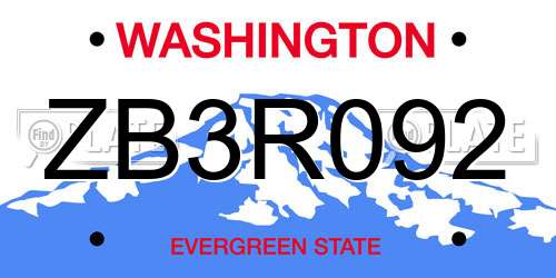 ZB3R092 Washington License Plate