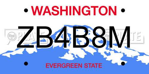 ZB4B8M Washington License Plate