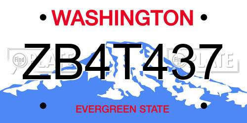 ZB4T437 Washington License Plate