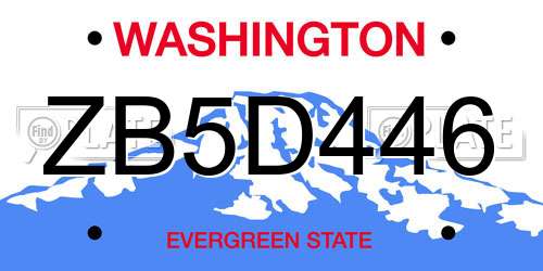ZB5D446 Washington License Plate