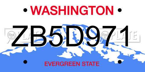 ZB5D971 Washington License Plate