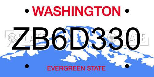 ZB6D330 Washington License Plate
