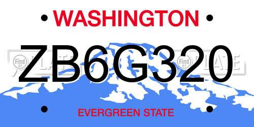 ZB6G320 Washington License Plate
