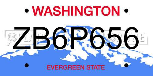 ZB6P656 Washington License Plate