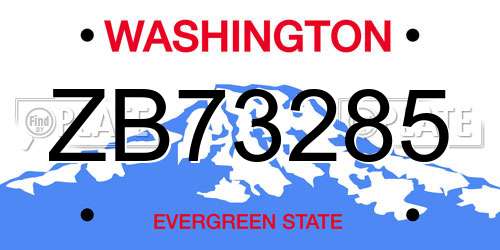 ZB73285 Washington License Plate