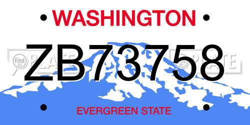 ZB73758 Washington License Plate
