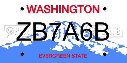 ZB7A6B Washington License Plate