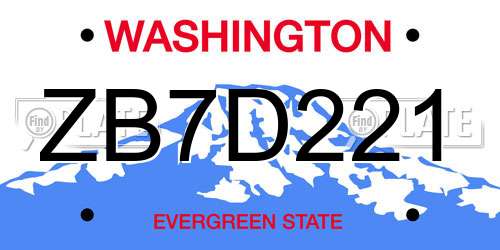 ZB7D221 Washington License Plate