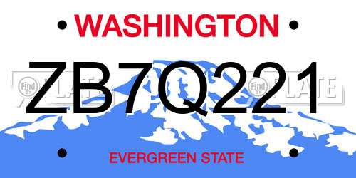 ZB7Q221 Washington License Plate