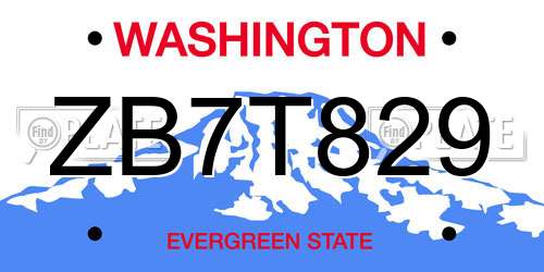 ZB7T829 Washington License Plate