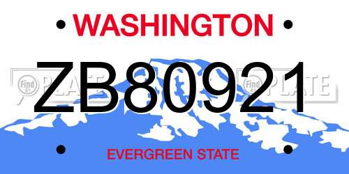 ZB80921 Washington License Plate