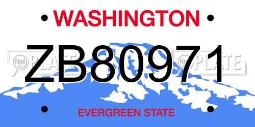 ZB80971 Washington License Plate
