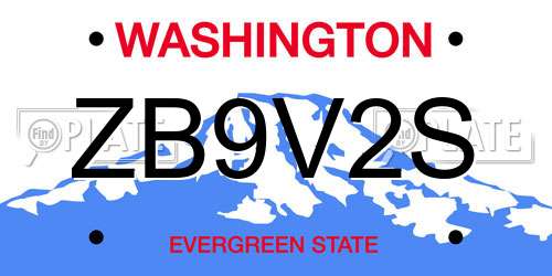 ZB9V2S Washington License Plate