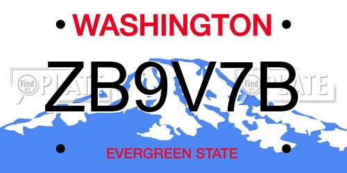 ZB9V7B Washington License Plate