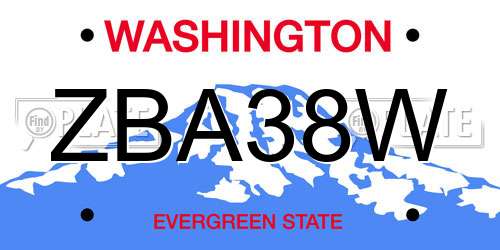 ZBA38W Washington License Plate