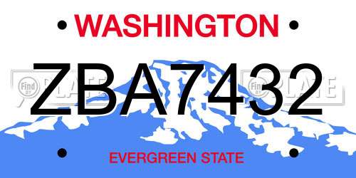 ZBA7432 Washington License Plate