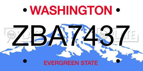 ZBA7437 Washington License Plate