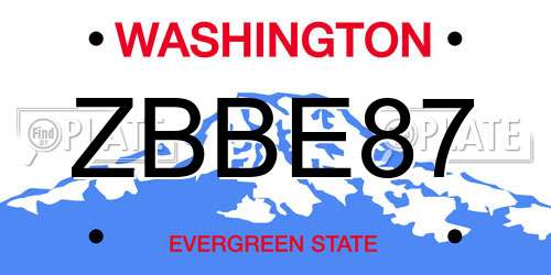 ZBBE87 Washington License Plate