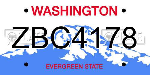 ZBC4178 Washington License Plate