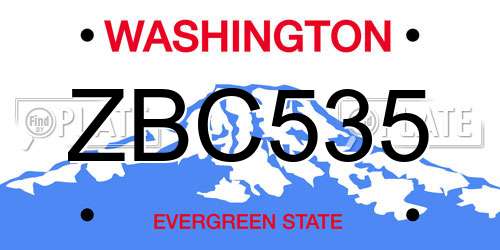 ZBC535 Washington License Plate