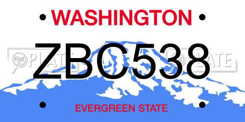ZBC538 Washington License Plate