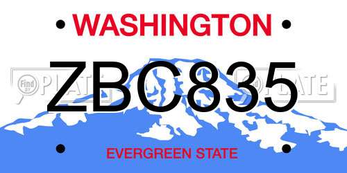 ZBC835 Washington License Plate