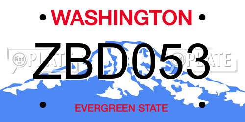 ZBD053 Washington License Plate