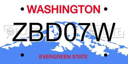 ZBD07W Washington License Plate