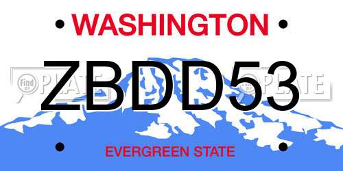 ZBDD53 Washington License Plate