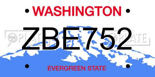 ZBE752 Washington License Plate