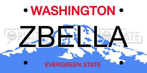 ZBELLA Washington License Plate
