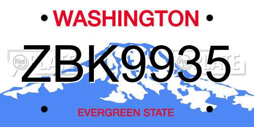 ZBK9935 Washington License Plate