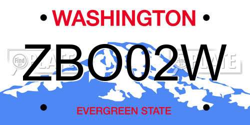 ZBO02W Washington License Plate