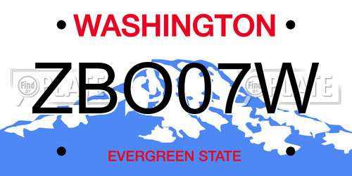 ZBO07W Washington License Plate