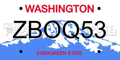 ZBOQ53 Washington License Plate