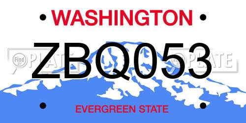 ZBQ053 Washington License Plate