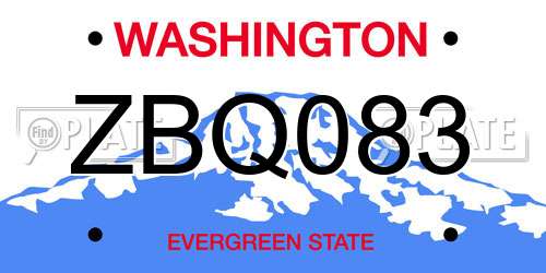 ZBQ083 Washington License Plate