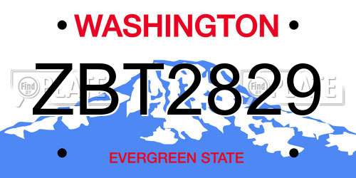 ZBT2829 Washington License Plate