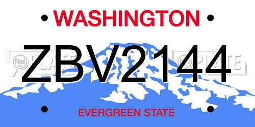 ZBV2144 Washington License Plate