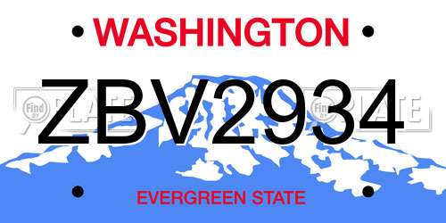 ZBV2934 Washington License Plate