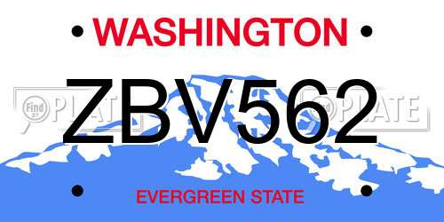 ZBV562 Washington License Plate