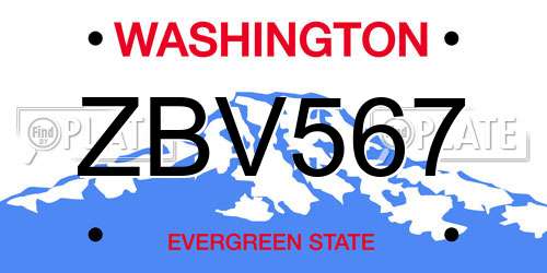 ZBV567 Washington License Plate