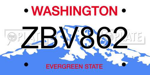 ZBV862 Washington License Plate