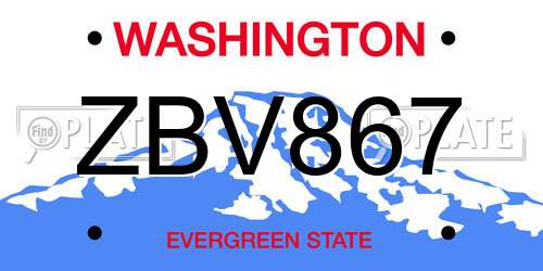 ZBV867 Washington License Plate