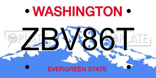 ZBV86T Washington License Plate