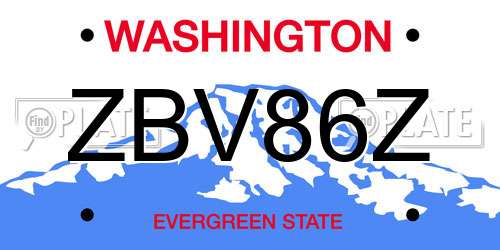 ZBV86Z Washington License Plate