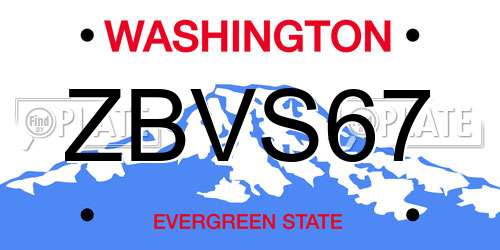 ZBVS67 Washington License Plate