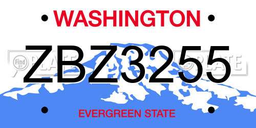 ZBZ3255 Washington License Plate